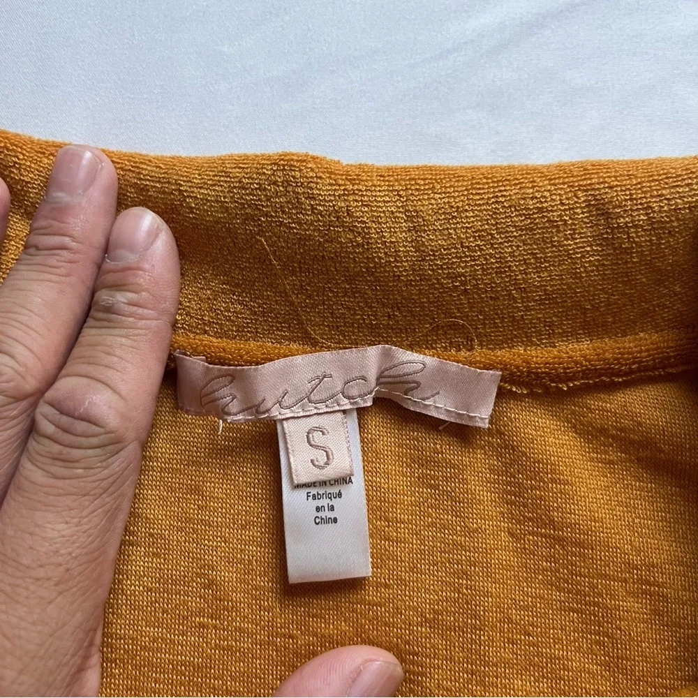 HUTCH Anthropologie mustard yellow terry cloth knit short sleeve button up shirt - Picture 5 of 6
